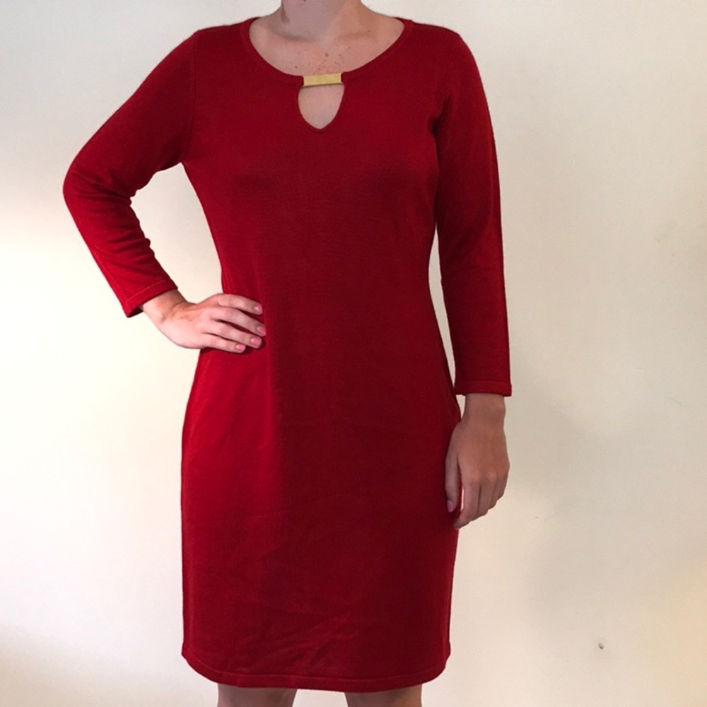 Calvin Klein Knit Dress w/Gold accent bar